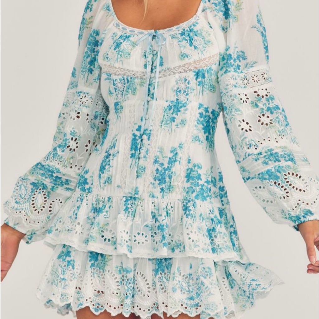Loveshackfancy Tayton Embroidered Floral Lace Mini Dress